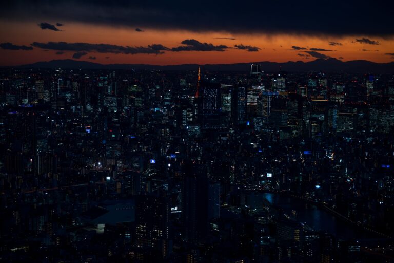 Tokyo skyline at dusk with Tokyo Tower, Japan